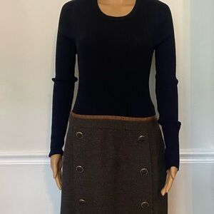 Black Ribbed Sweater and Brown Skirt Set